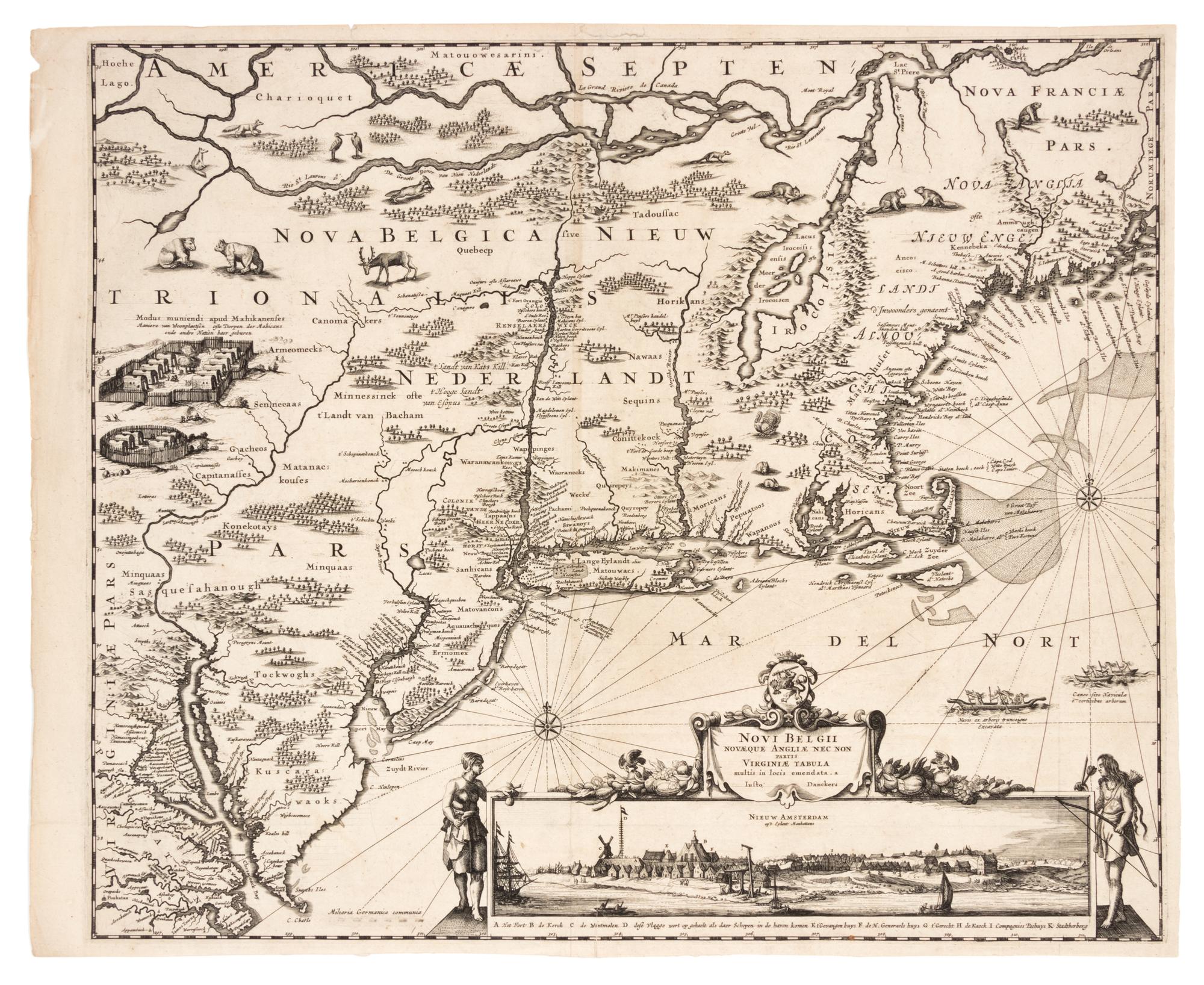 DANCKERTS, Justus (1635-1701). Novi Belgii Novaeque Angliae nec non Partis Viginiae Tabula. [Amsterdam, ca 1655].