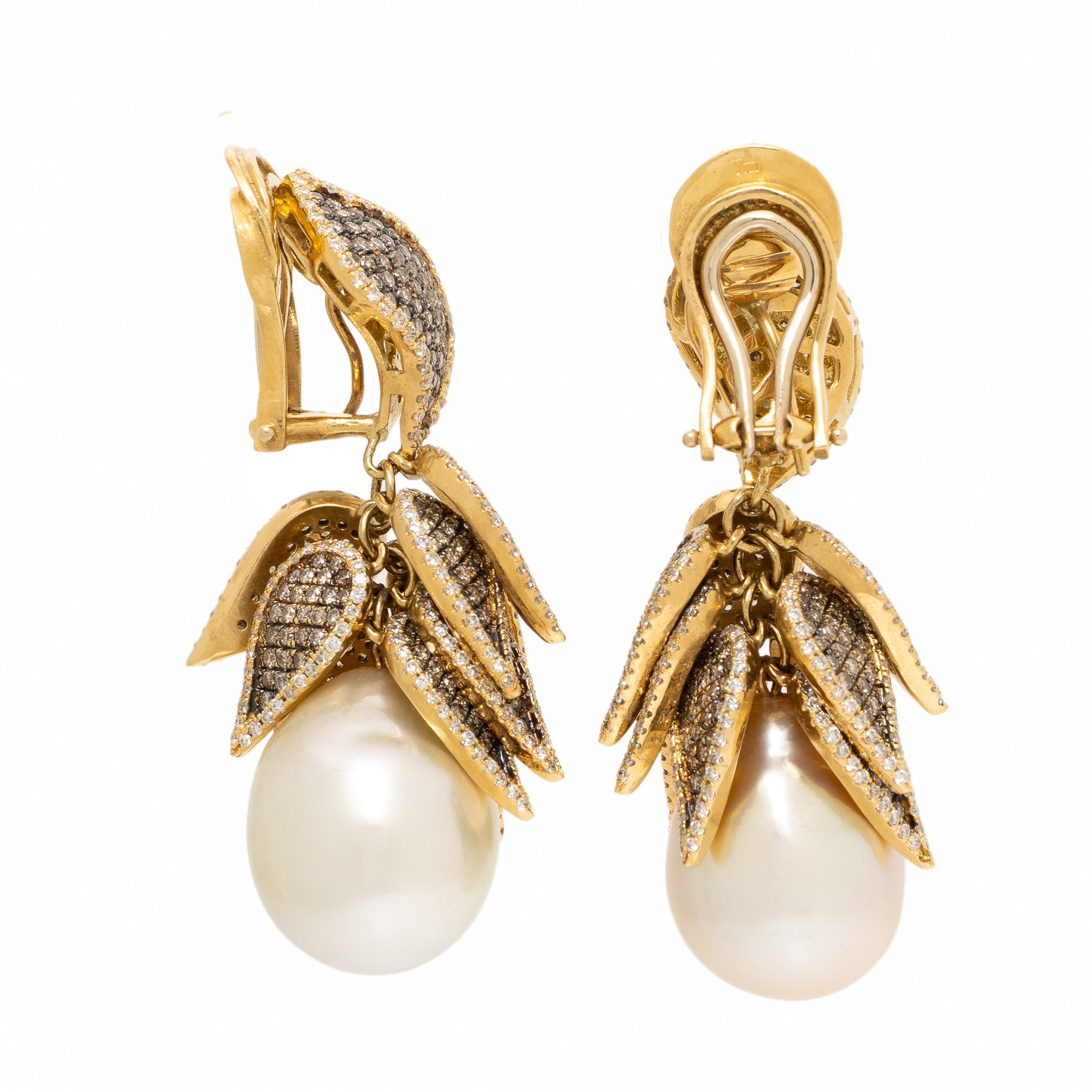 Yvel, Cultured Pearl, Colored Diamond, and Yellow Gold Earrings