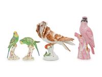 Four Painted Porcelain Bird Figures