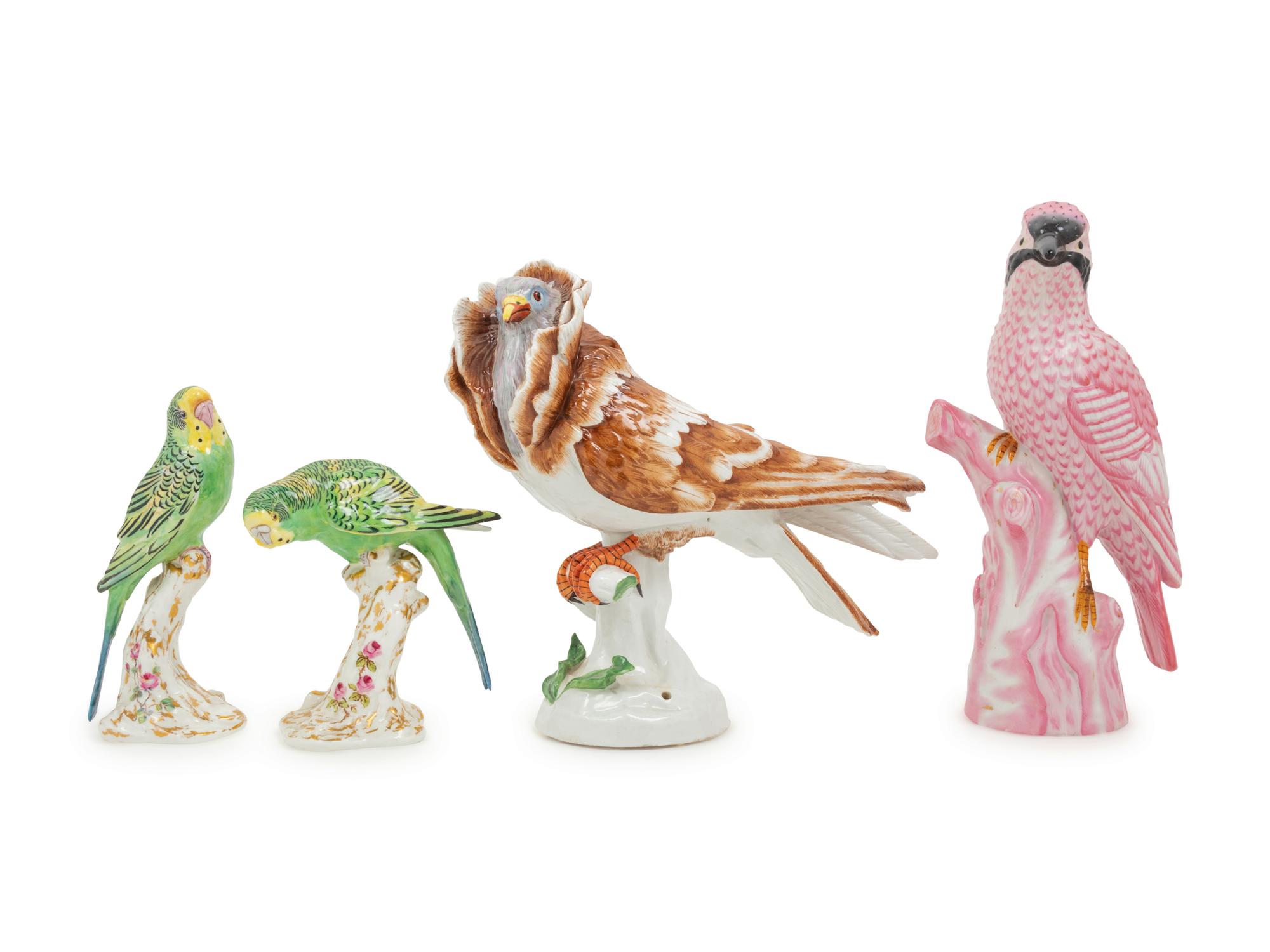 Four Painted Porcelain Bird Figures