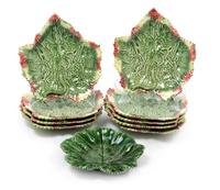 Ten Portuguese Majolica Maple Leaf Form Dishes Length of longest 9 1/2 inches. — 20TH CENTURY