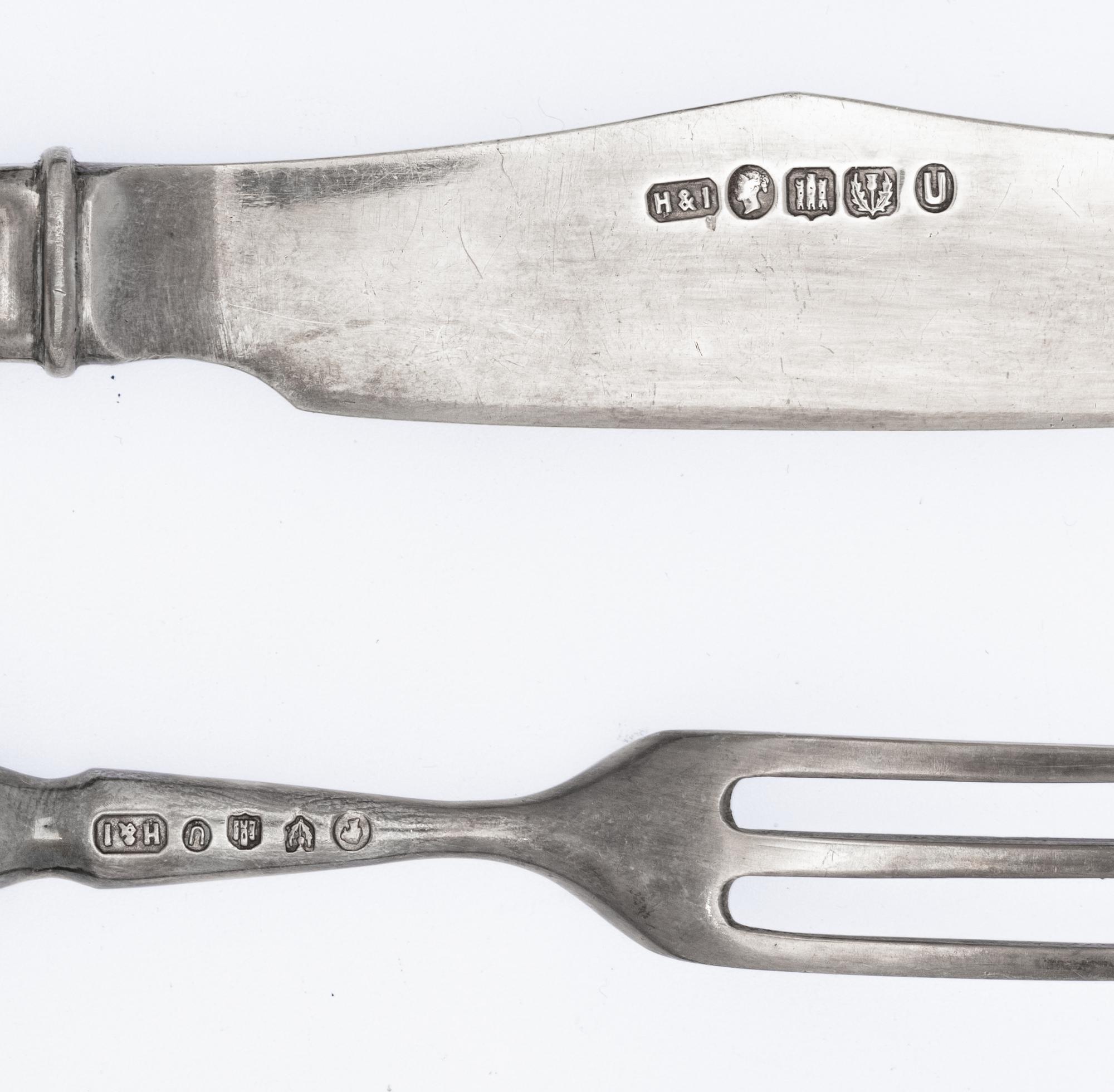 A Scottish Victorian Silver and Agate Mounted Dessert Flatware Service