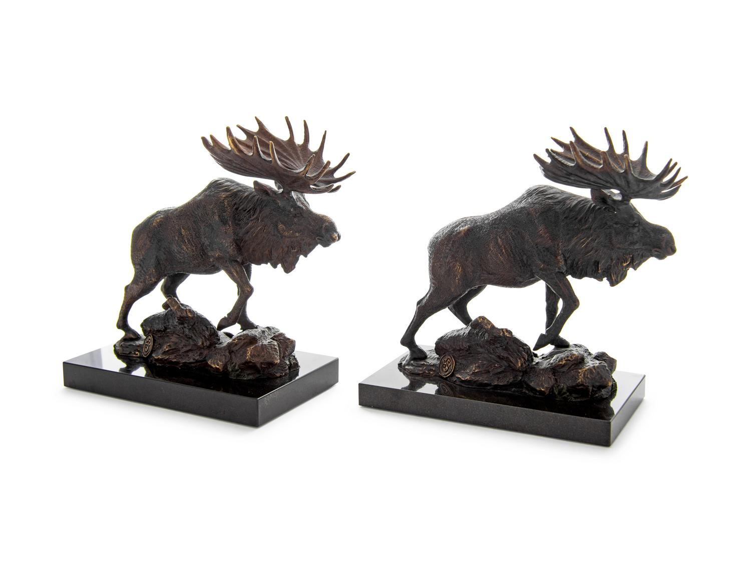 A Pair of Cast Metal Models of Moose