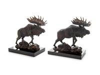 A Pair of Cast Metal Models of Moose