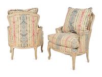 A Pair of Louis XV Style Cream-Painted Bergères