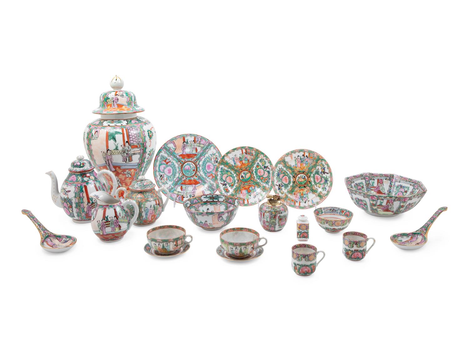 A Large Collection of Chinese Export Rose Medallion Porcelain