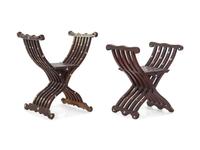 Two Syrian Mother-of-Pearl Inlaid Savonarola Chairs
