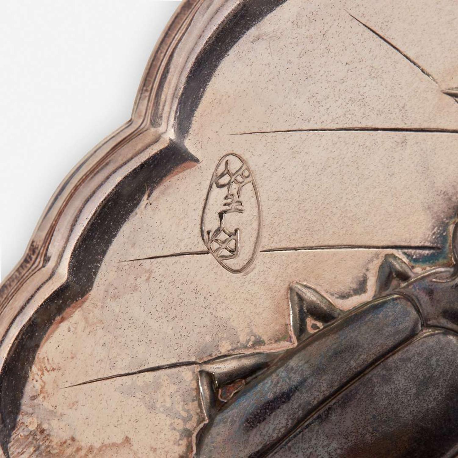 A Japanese silver "Kiri Leaf and Staghorn Beetle" tray 日本银托盘