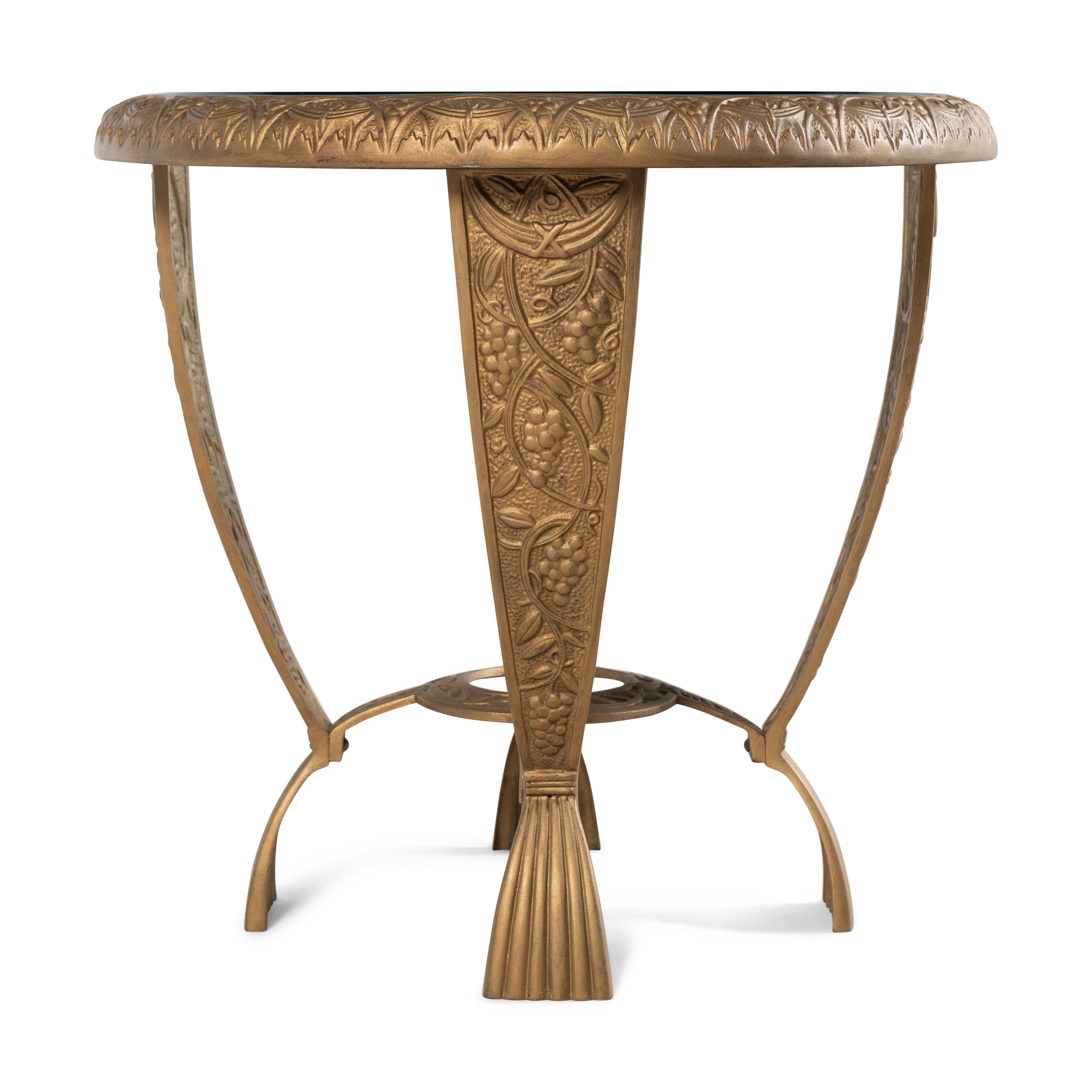 An Art Deco Gilt Cast Iron and Glass Occasional Table