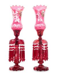 A Pair of Persian Market Enameled Glass Oil Lamps