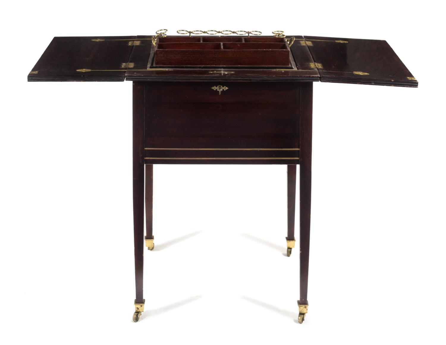 A Regency Style Brass Mounted Mahogany Bar Cart Height 30 inches. — EARLY 20TH CENTURY