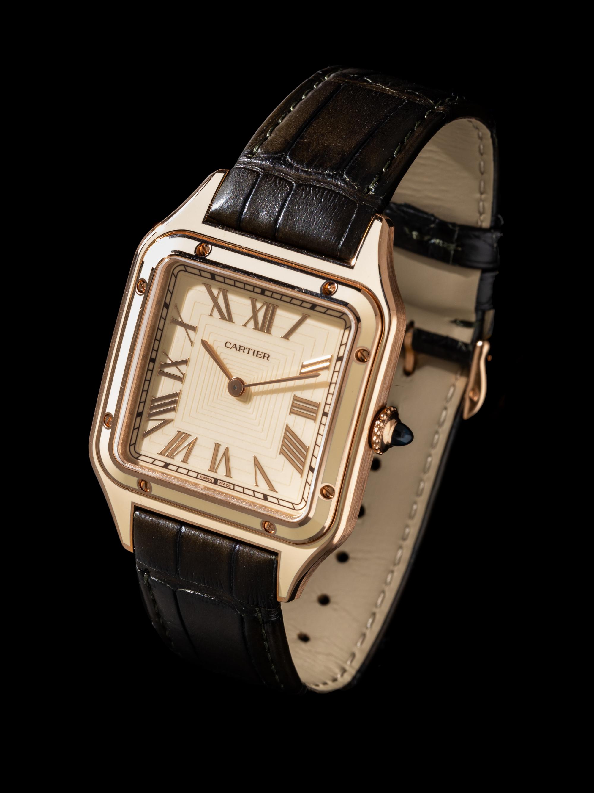 CARTIER, 18K ROSE GOLD AND LACQUER 'SANTOS DUMONT' LIMITED EDITION WATCH