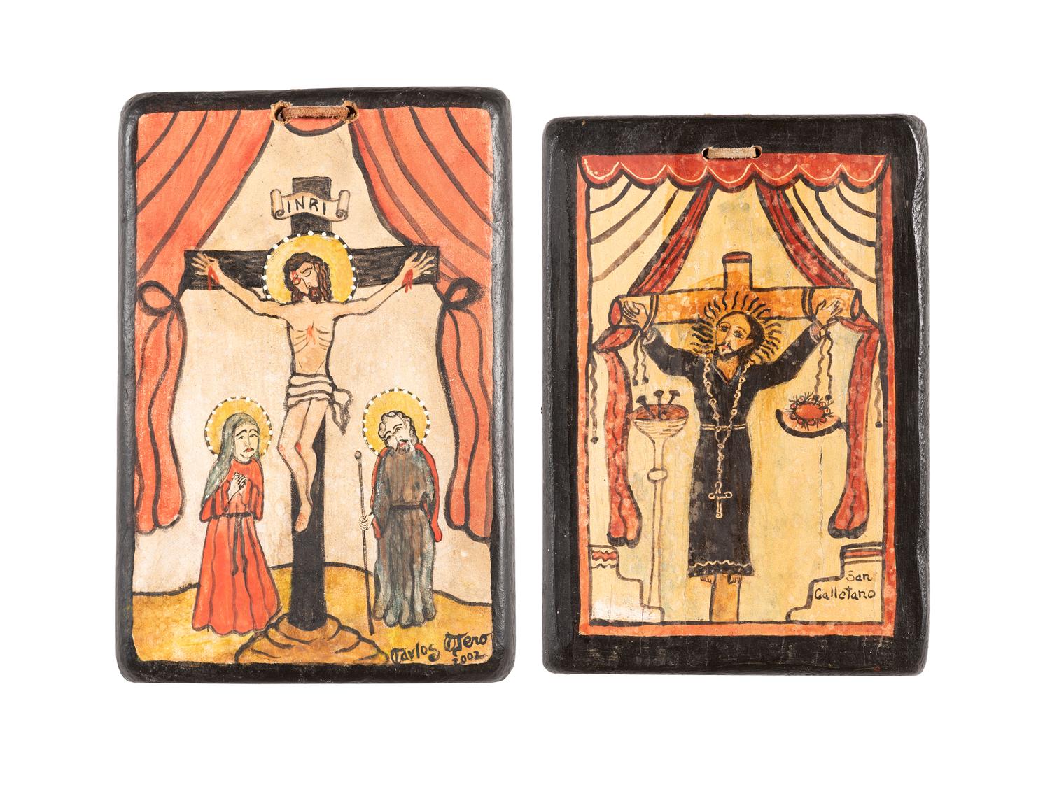 Pair of Painted Wood Retablos