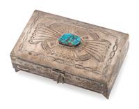 Stamped Silver and Turquoise Lidded Box