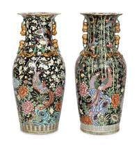 A Pair of Large Famille Noir Porcelain Floor Vases