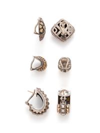 COLLECTION OF STERLING SILVER AND YELLOW GOLD EARCLIPS