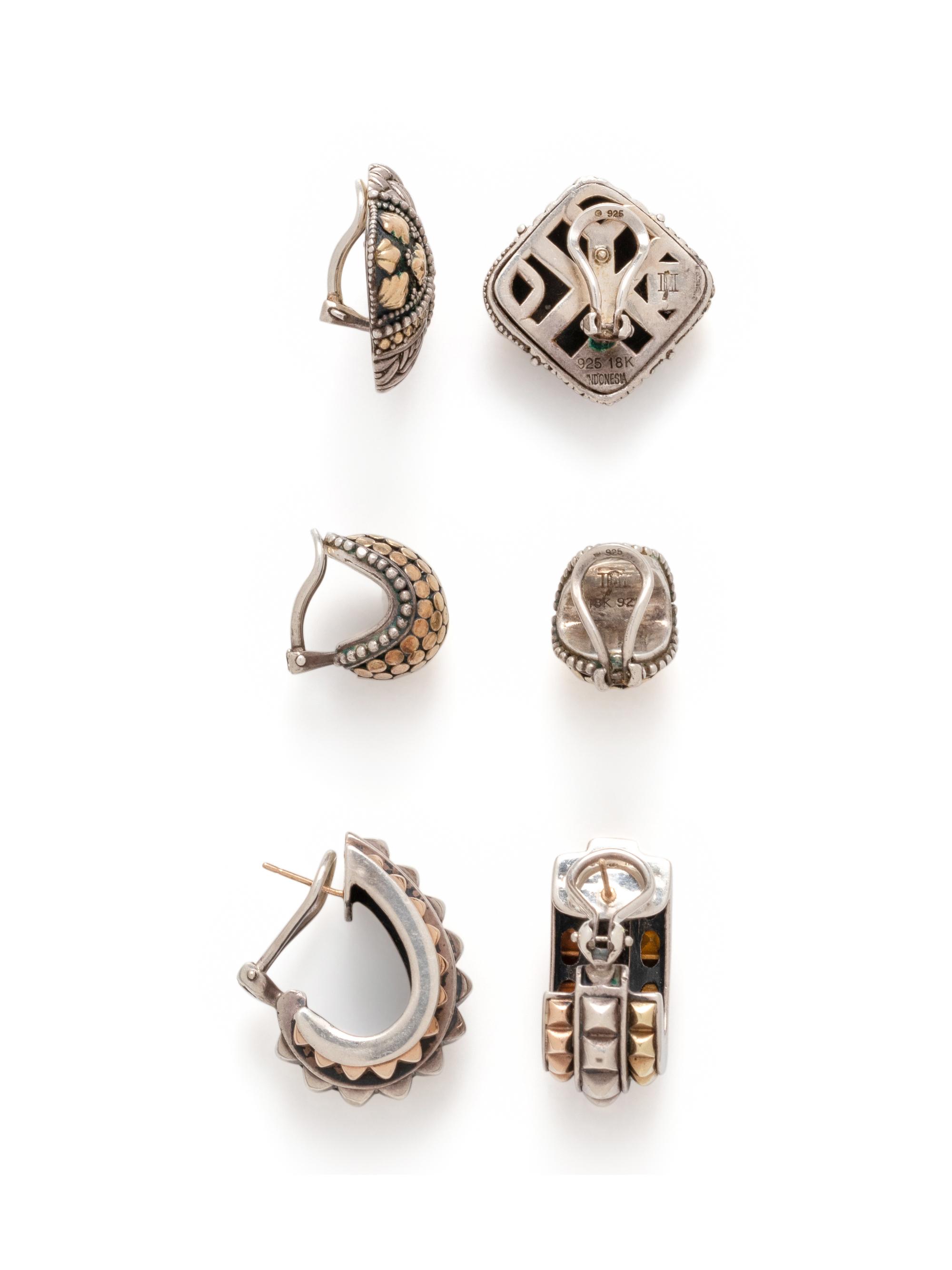 COLLECTION OF STERLING SILVER AND YELLOW GOLD EARCLIPS