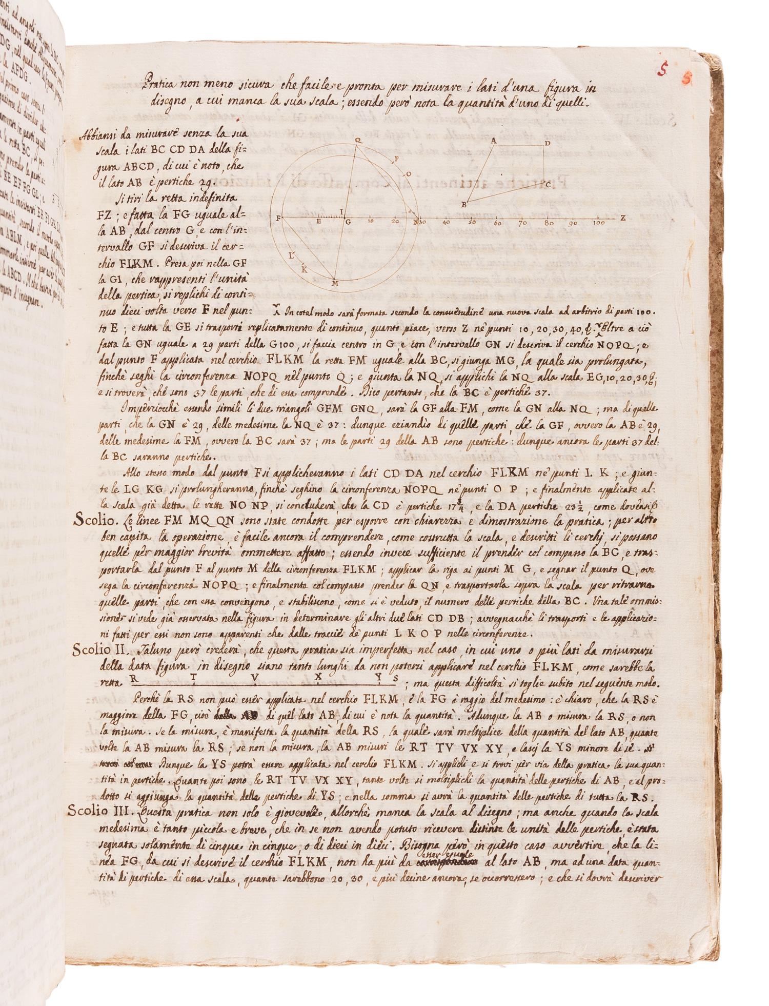 [MANUSCRIPT - GEOMETRY]. "Farragine Matematica E: Extesum et mumeribuius sunt farrago libelli." N.p., ca 18th century.