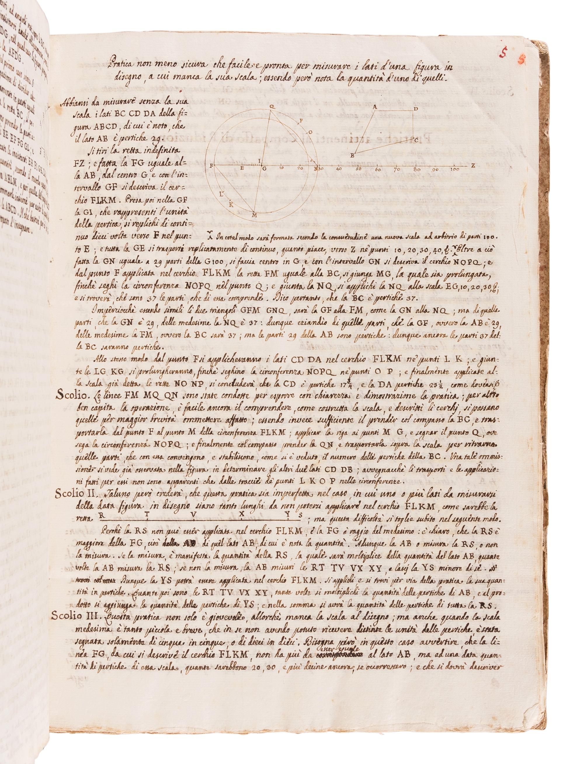 [MANUSCRIPT - GEOMETRY]. "Farragine Matematica E: Extesum et mumeribuius sunt farrago libelli." N.p., ca 18th century.