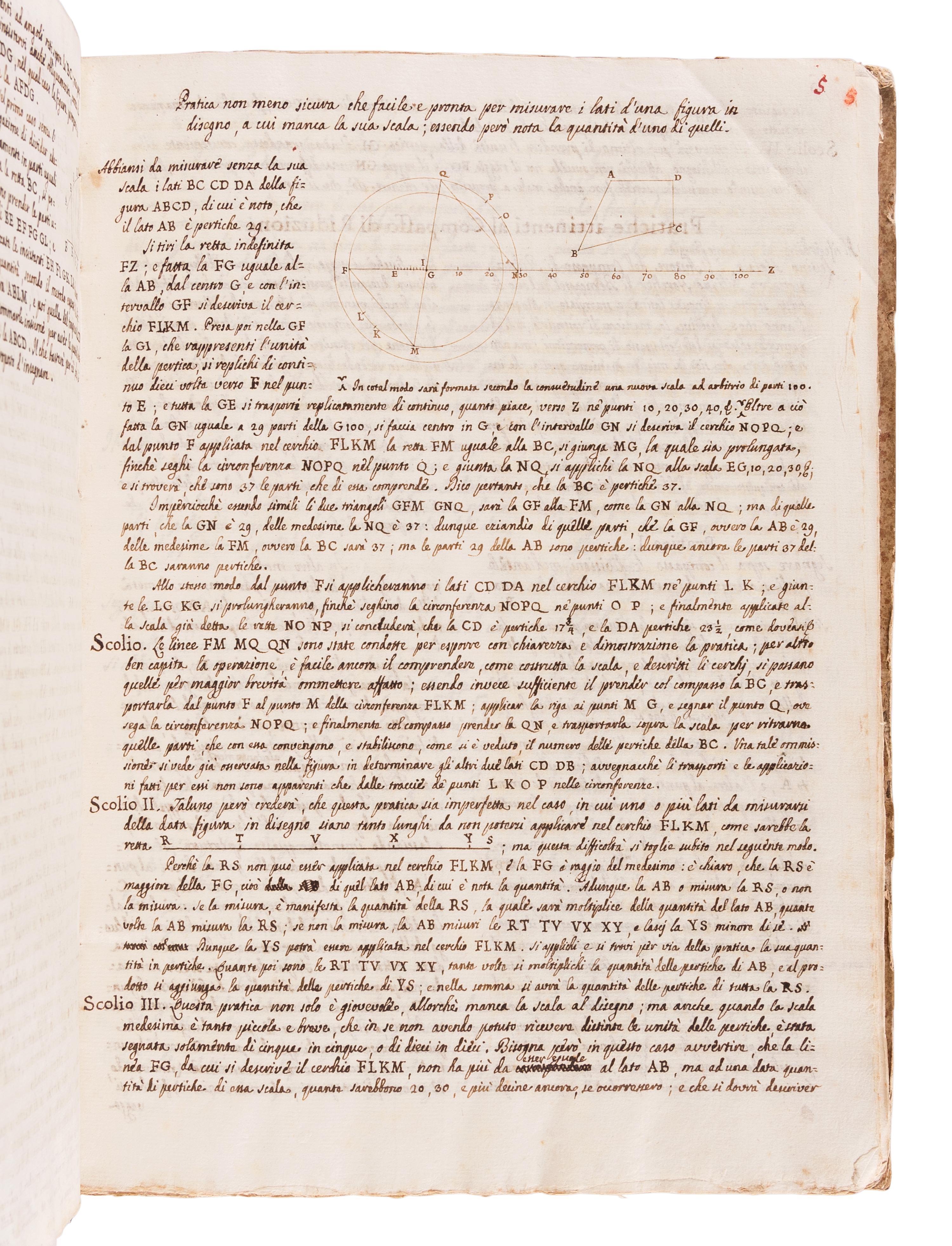[MANUSCRIPT - GEOMETRY]. "Farragine Matematica E: Extesum et mumeribuius sunt farrago libelli." N.p., ca 18th century.