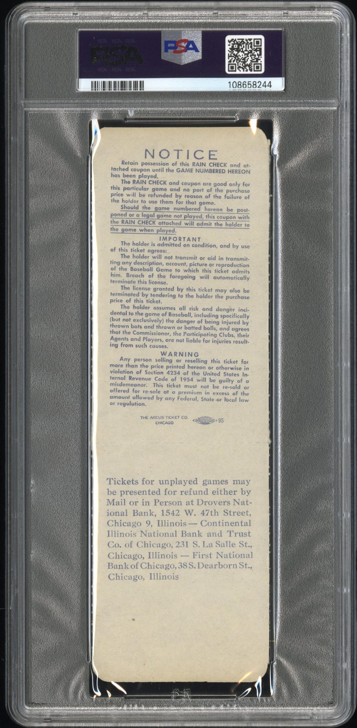 A 1959 World Series Game Six Full Ticket - First Dodgers World Series Championship in Los Angeles (PSA 6 EX-MT) - POP Seven
