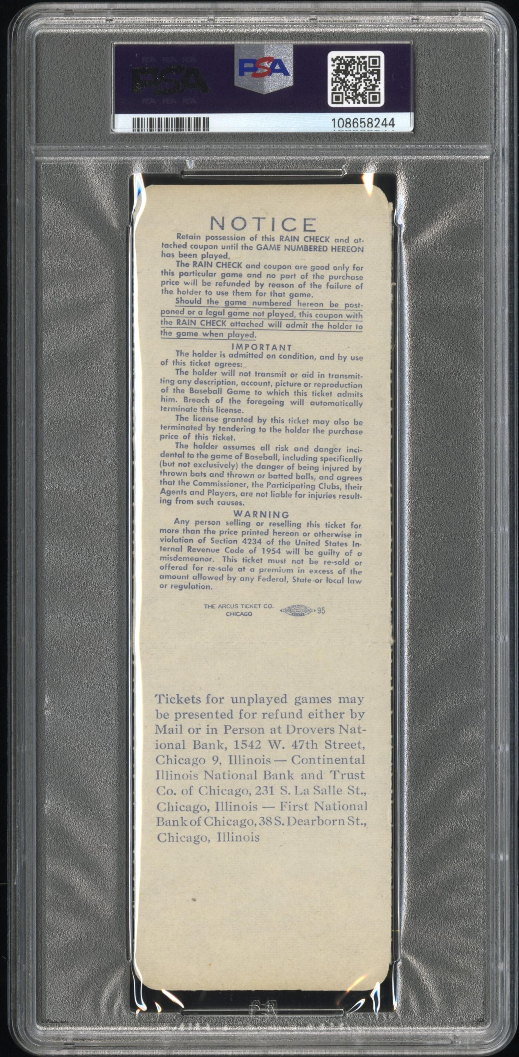 A 1959 World Series Game Six Full Ticket - First Dodgers World Series Championship in Los Angeles (PSA 6 EX-MT) - POP Seven