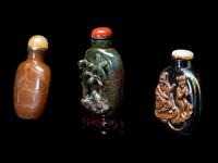 Three Chinese Carved Hardstone Snuff Bottles