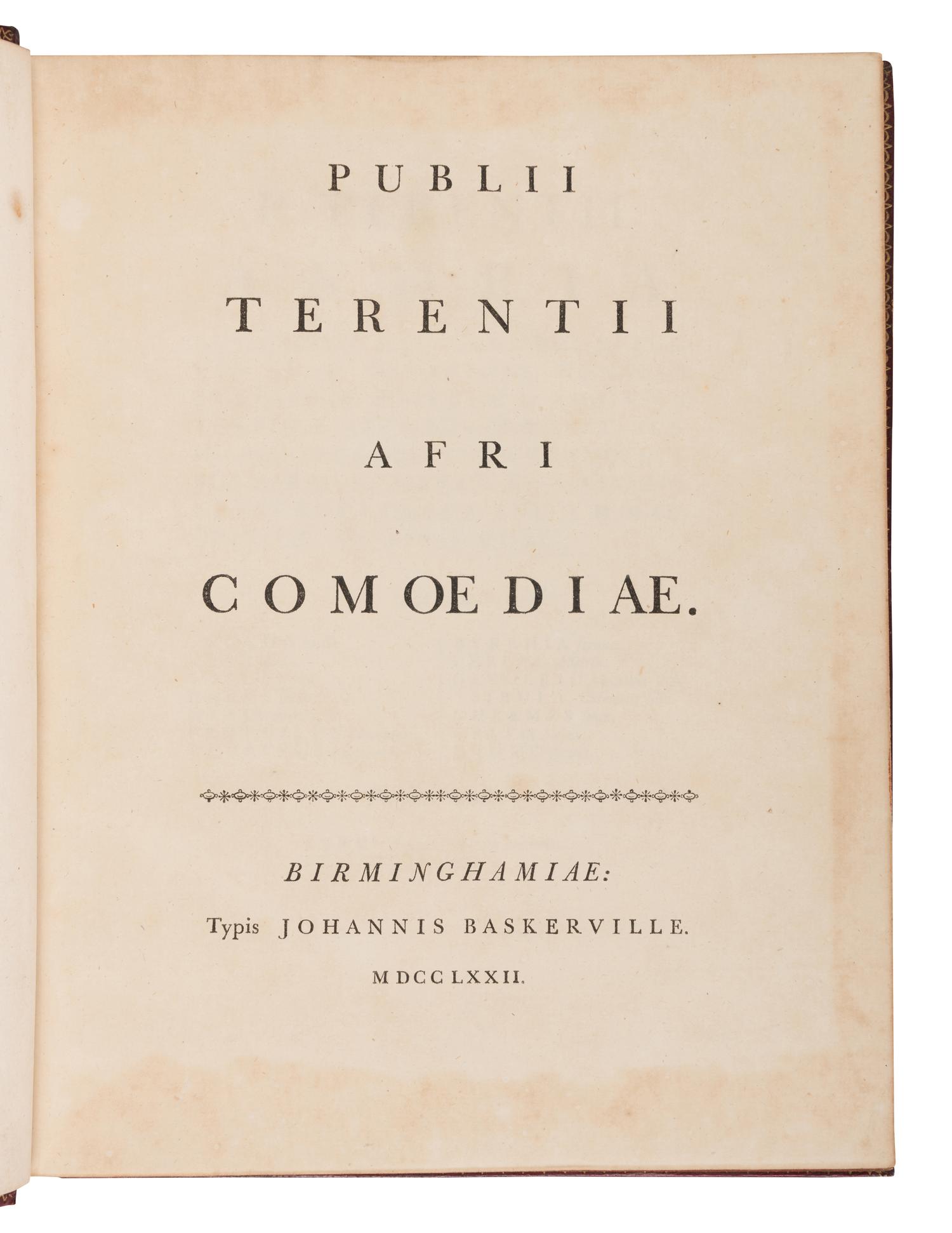 [BASKERVILLE PRESS]. A complete bound set of classical texts uniformly bound in fine 18th-century morocco, all published in Birmingham by Baskerville, comprising: