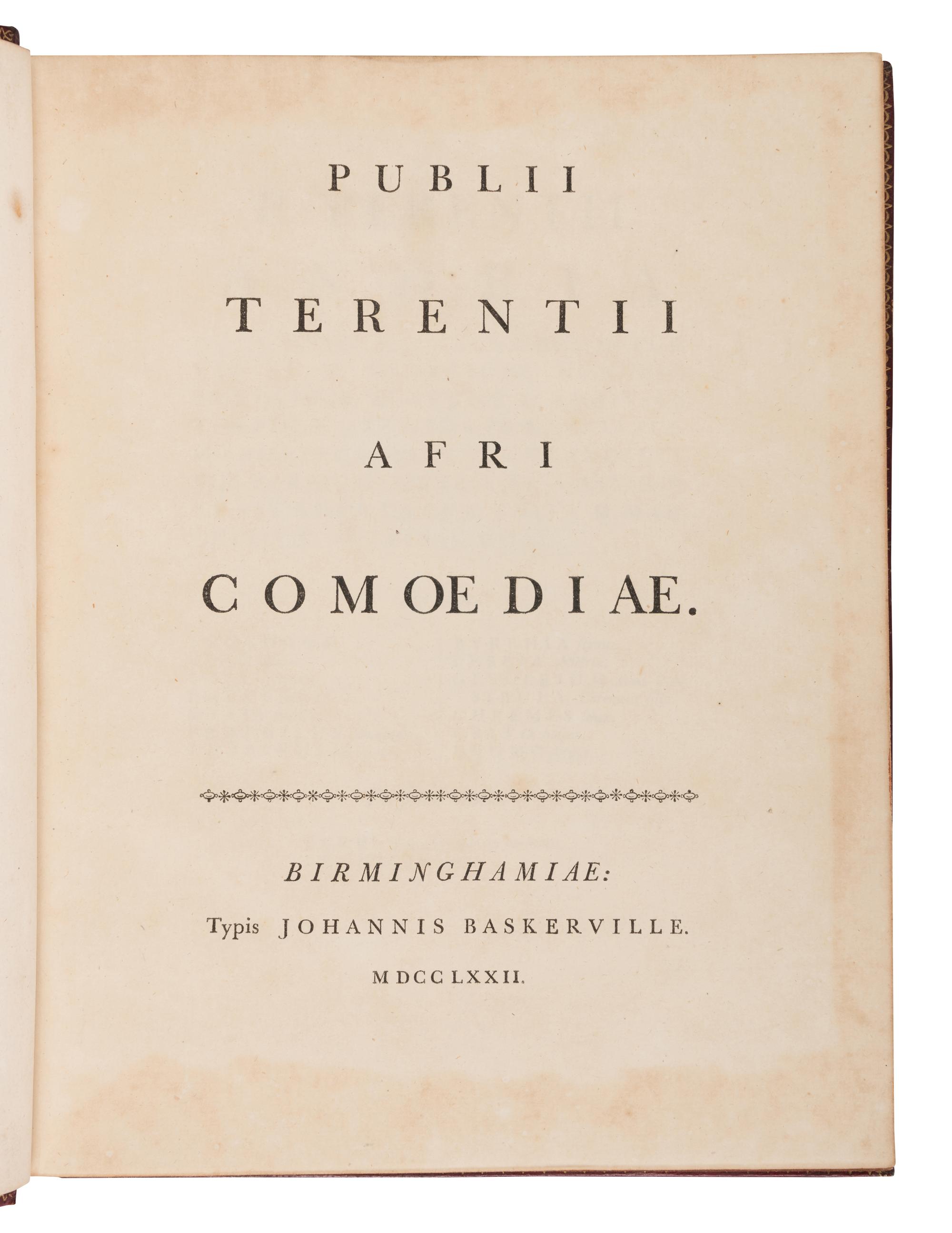 [BASKERVILLE PRESS]. A complete bound set of classical texts uniformly bound in fine 18th-century morocco, all published in Birmingham by Baskerville, comprising: