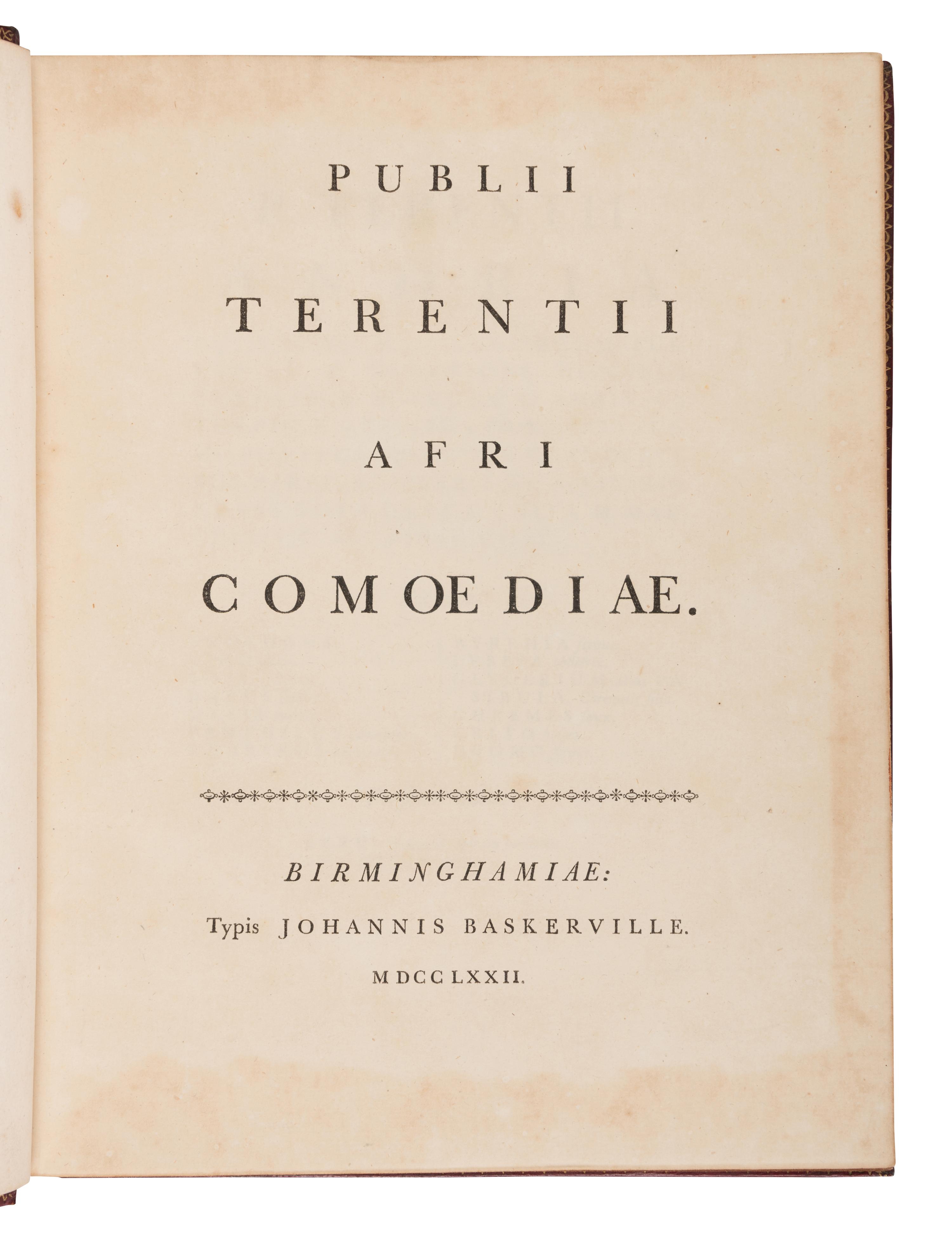 [BASKERVILLE PRESS]. A complete bound set of classical texts uniformly bound in fine 18th-century morocco, all published in Birmingham by Baskerville, comprising: