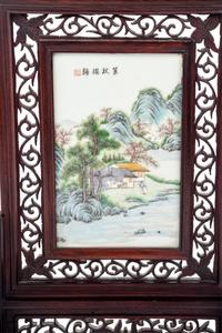 A Chinese Famille Rose Porcelain Plaque Inset Table Screen