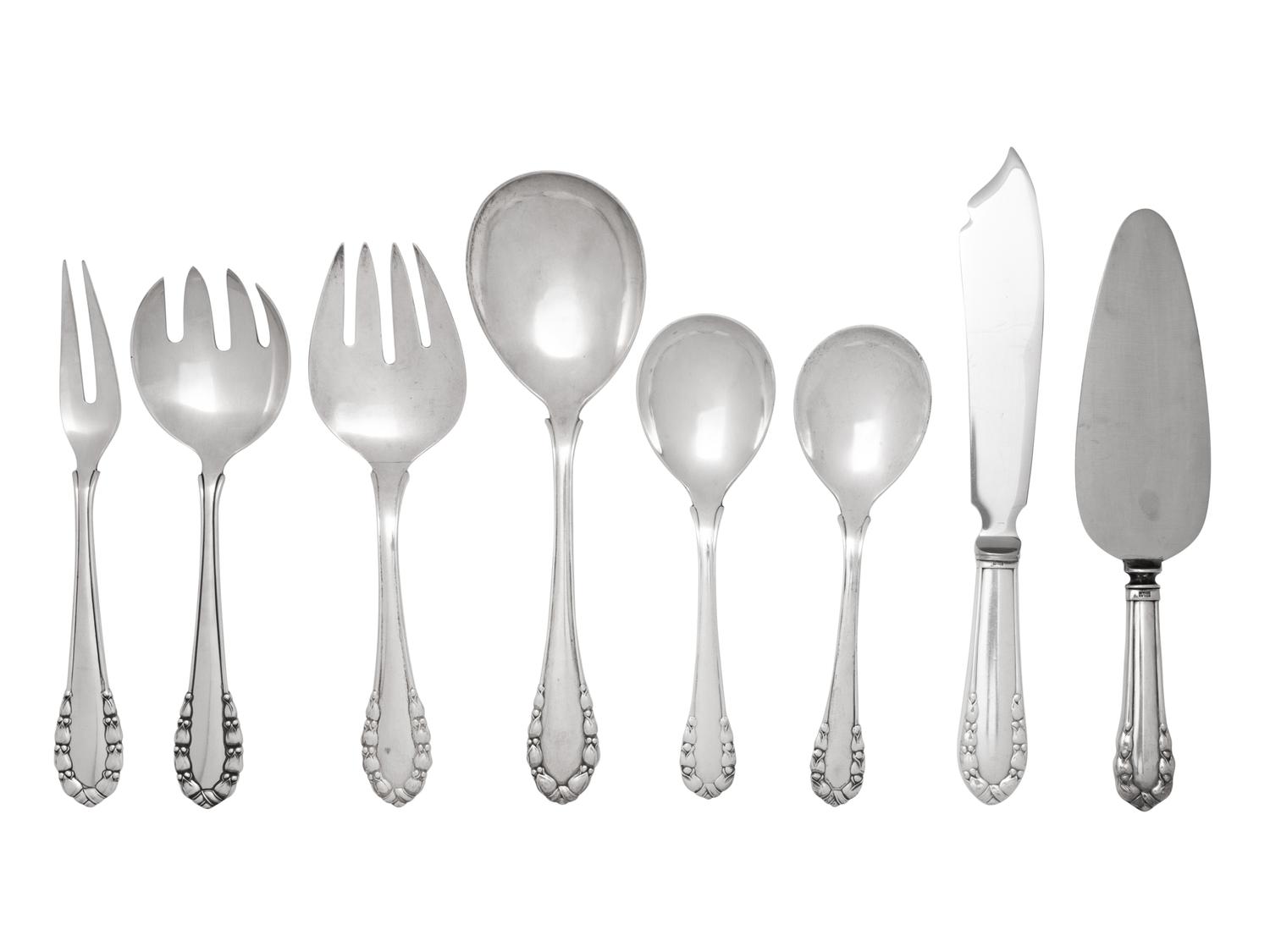 A Collection of Georg Jensen Lily of the Valley-Rose Silver Serving Articles