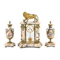 A French Gilt Bronze and Marble Clock Garniture