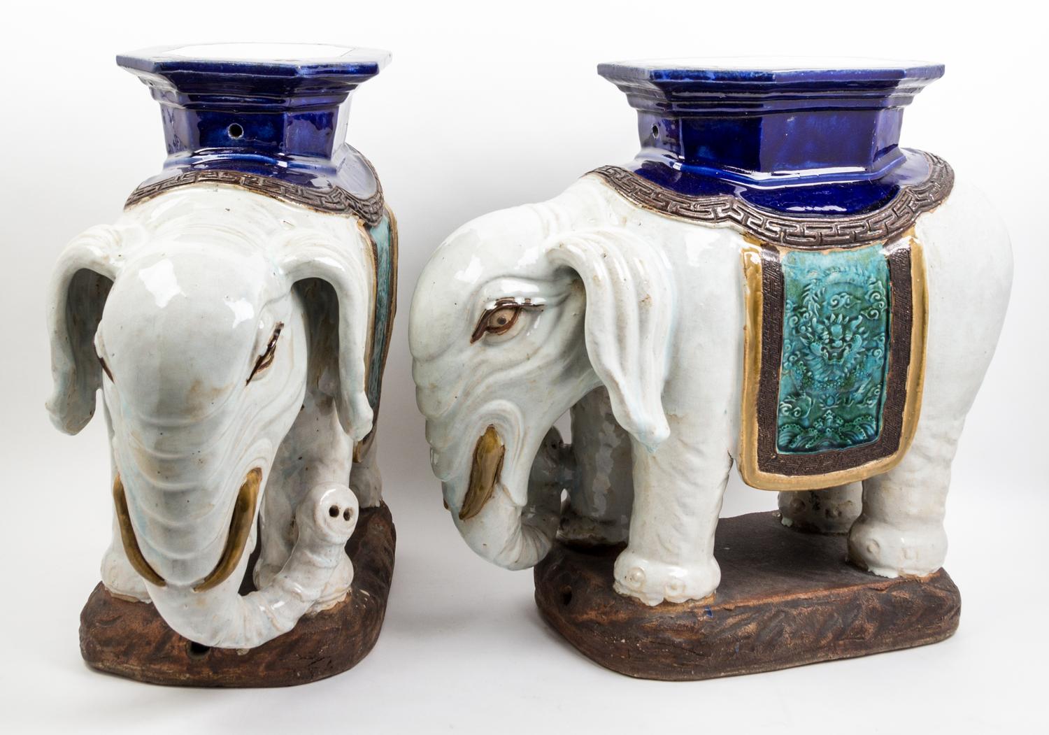 A Pair of Vietnamese Enameled Porcelain Garden Seats Height 21 1/4 inches.