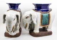 A Pair of Vietnamese Enameled Porcelain Garden Seats Height 21 1/4 inches.