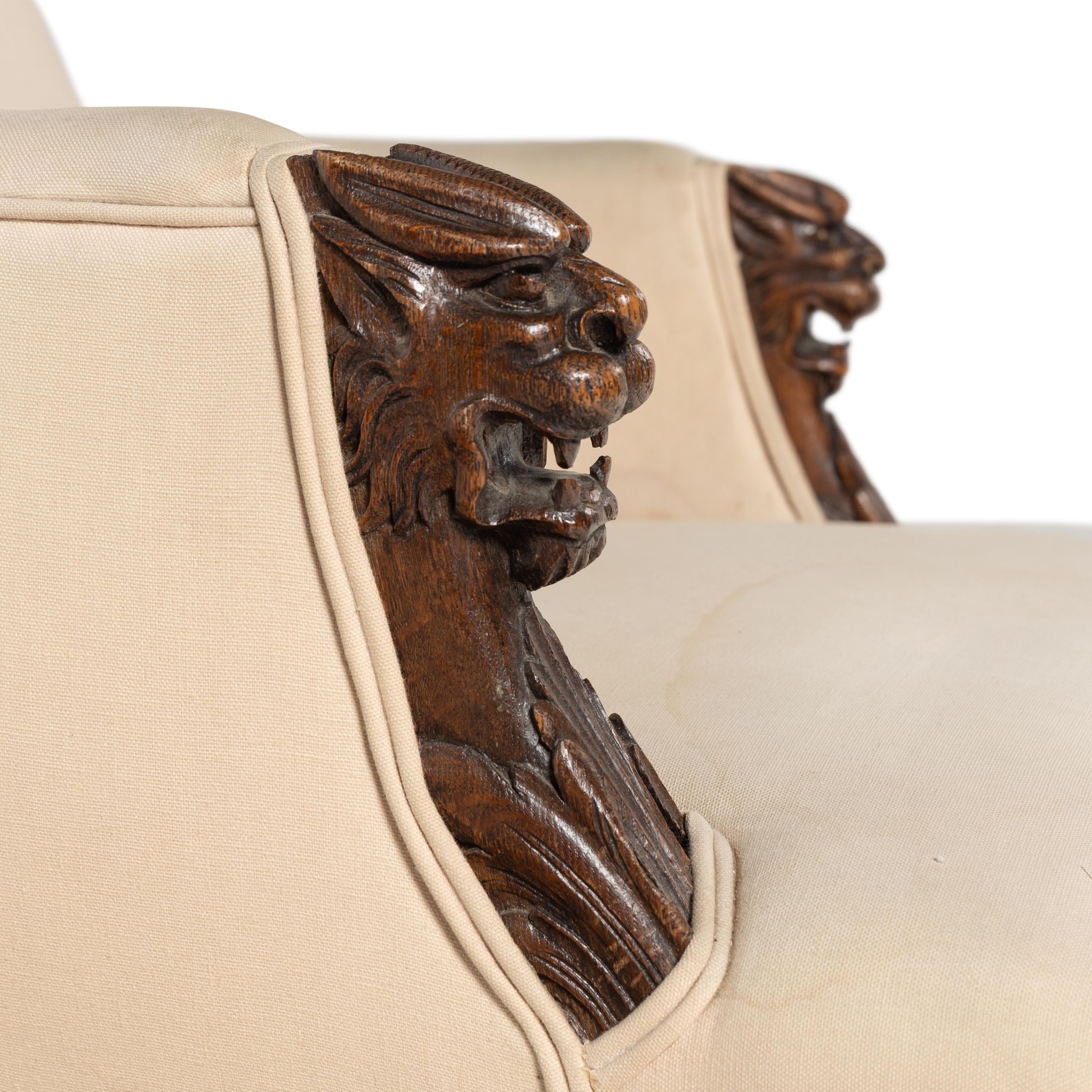 A Renaissance Revival Carved Oak Bergère
