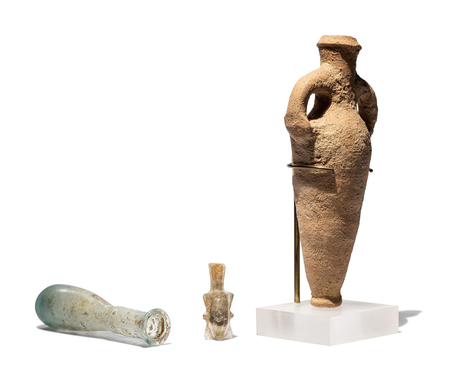 A Phoenician Glass Vessel, Roman Spindle and Islamic Glass