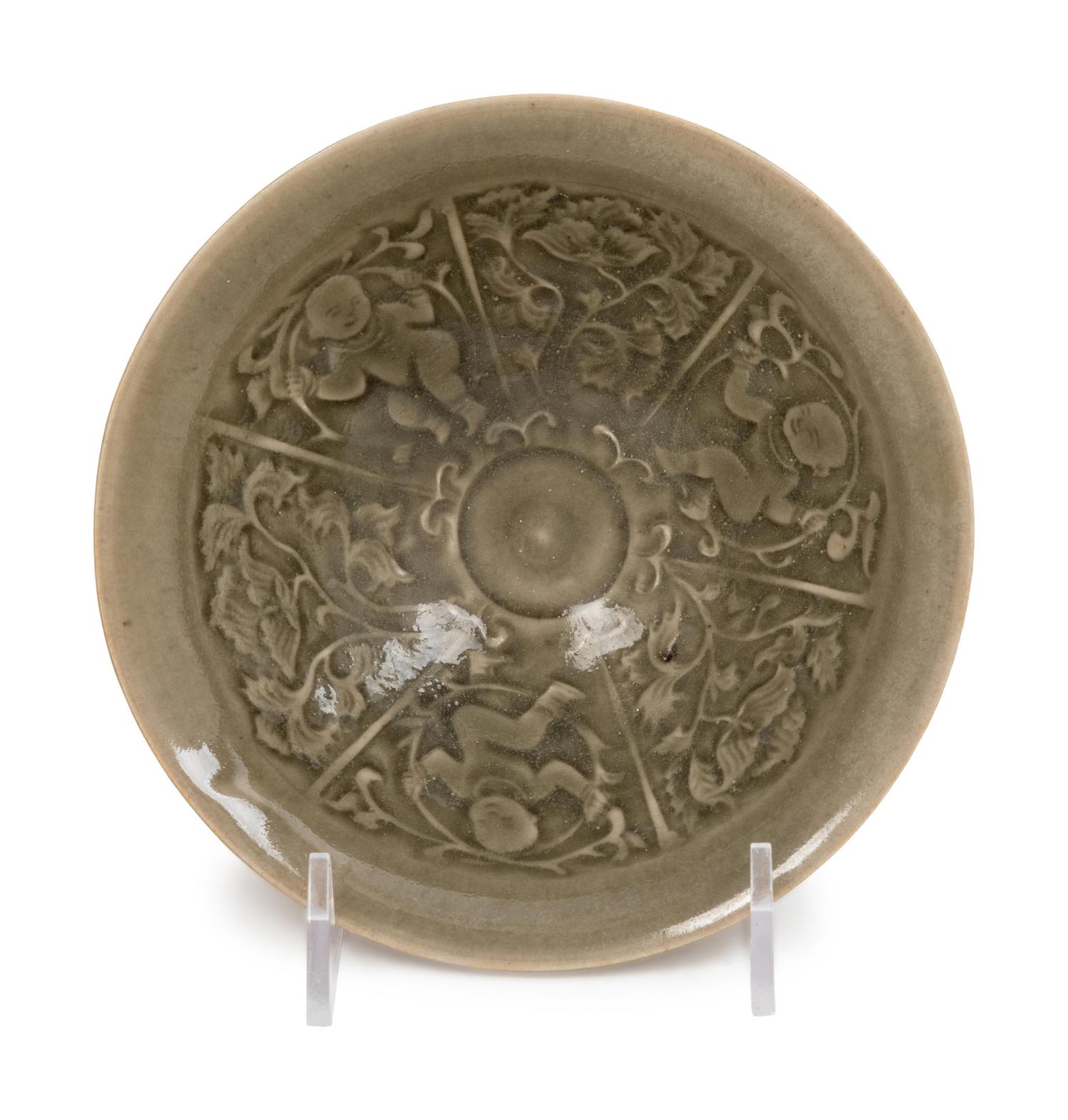 A Moulded Yaozhou Celadon Glazed 'Boys' Porcelain Bowl