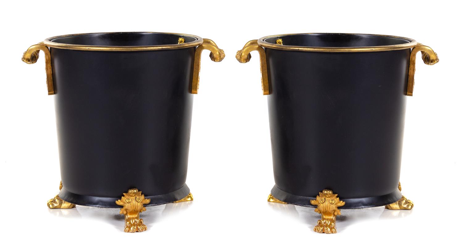 A Pair of Large Gilt Bronze Mounted Tole Jardinieres Height 25 1/4 x width 29 inches. — 20TH CENTURY