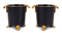 A Pair of Large Gilt Bronze Mounted Tole Jardinieres Height 25 1/4 x width 29 inches. — 20TH CENTURY