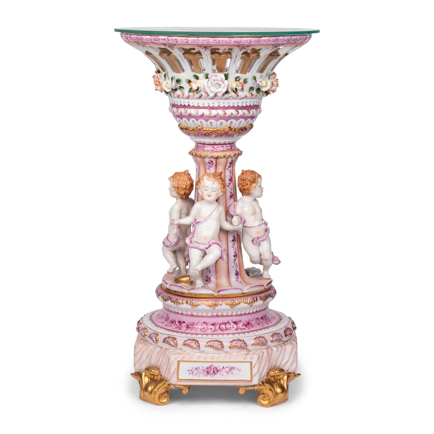 An Dresden Porcelain Jardinere Adapted as a Table