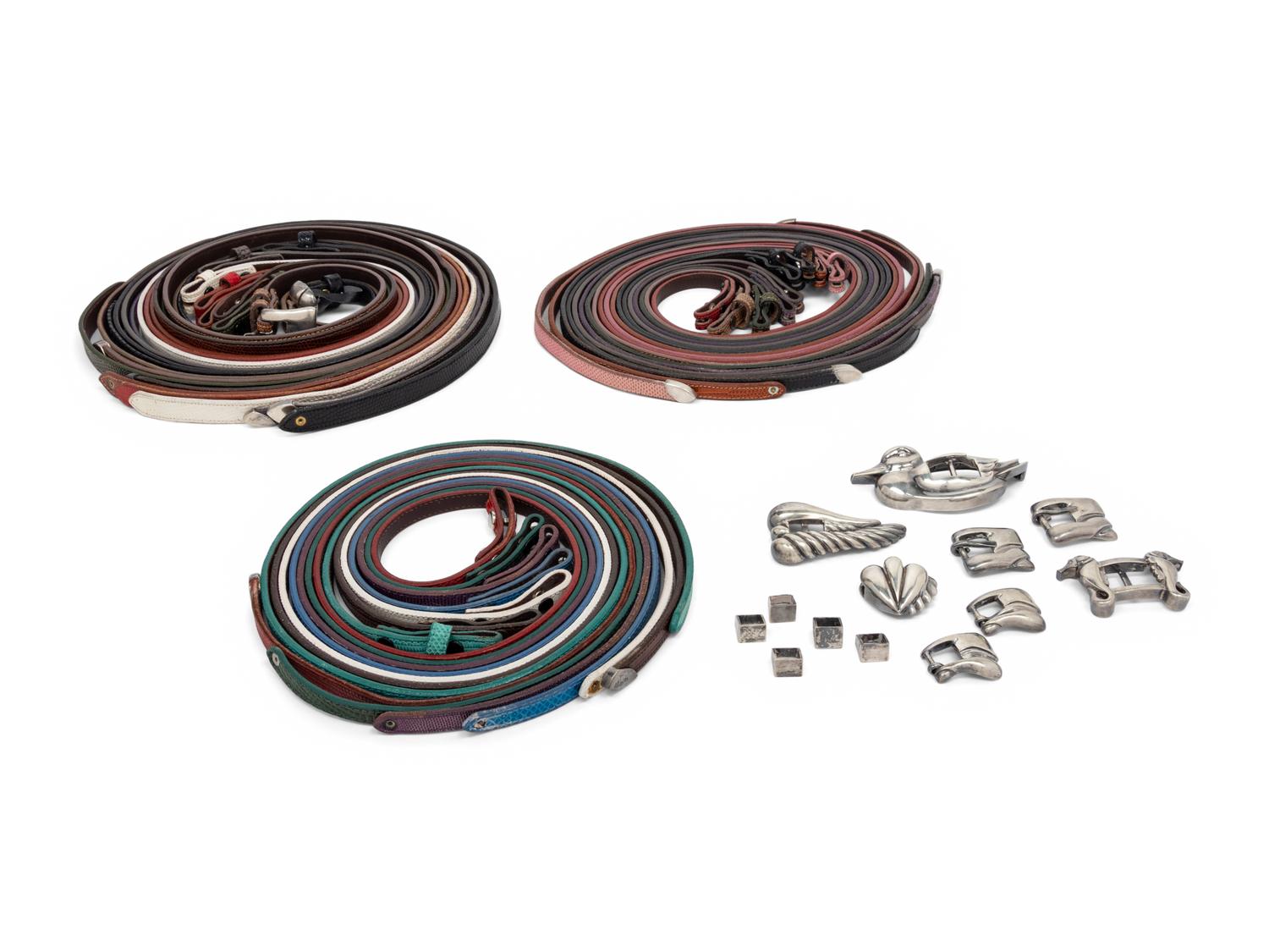 Collection of Kieselstein items: 27 belts, 10 buckles, 15 Tips, 1970s-80s