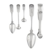 An Assembled Group of Coin Silver Fiddle-Back Flatware with Cast Flower Basket Handles