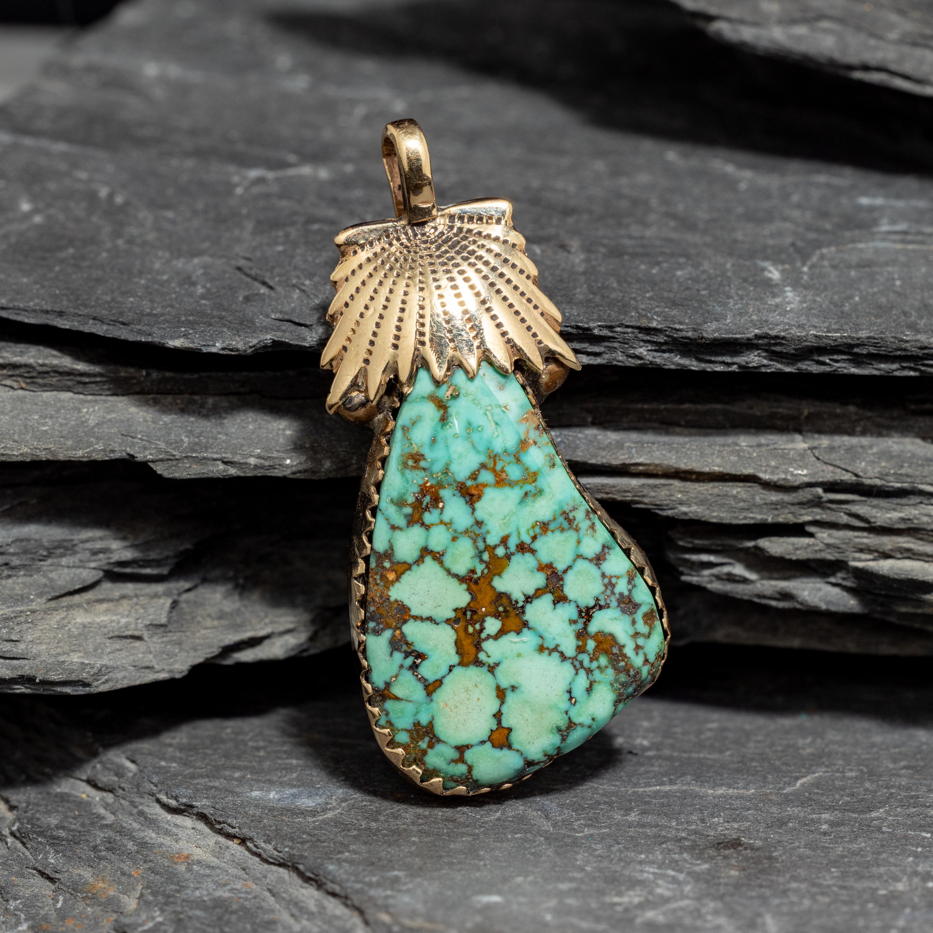 Robert and Bernice Leekya (Zuni, b. 1934 / 1930s) — 14K Gold and Kingman Turquoise Pendant