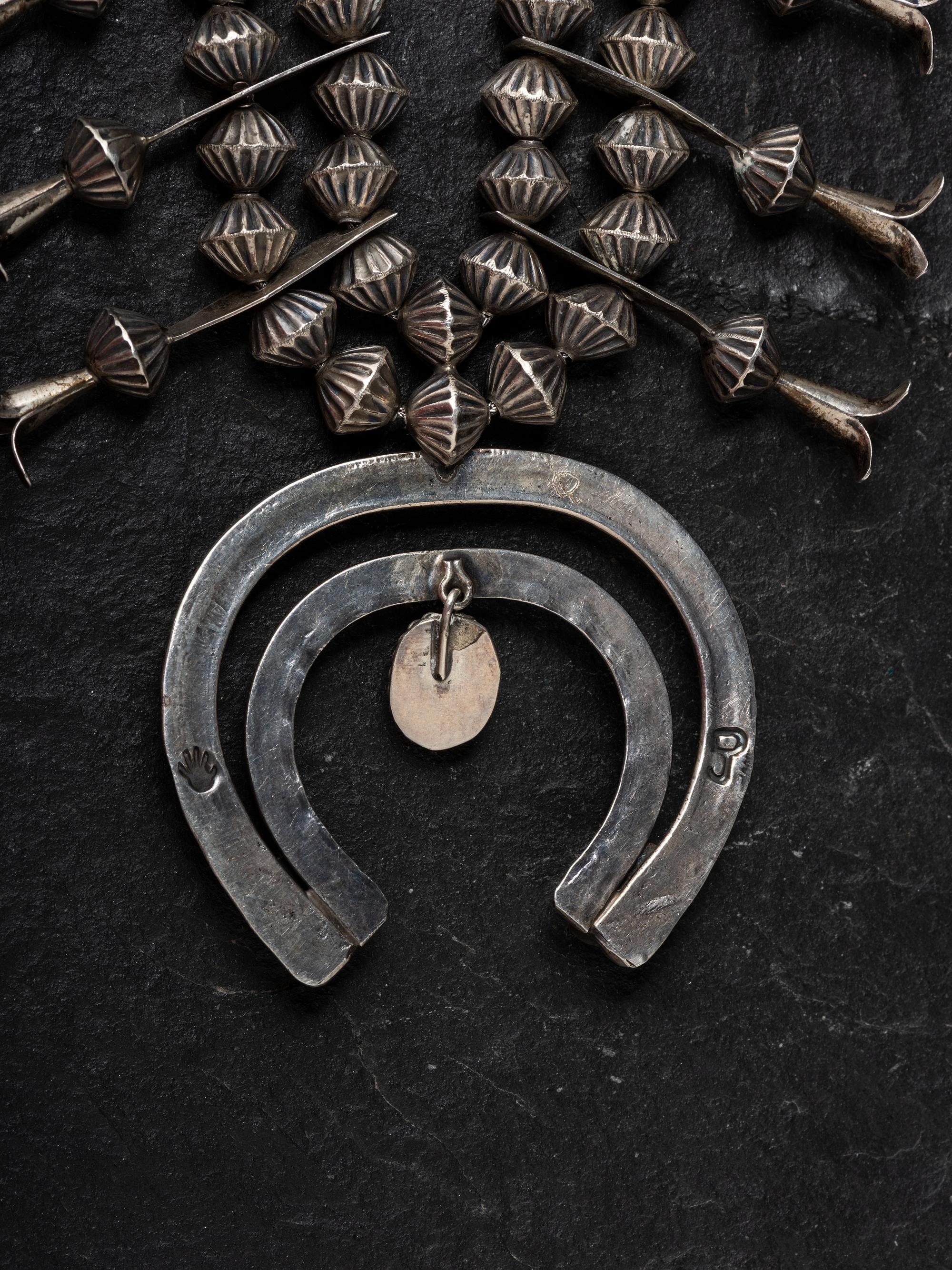 Navajo Silver and Turquoise Squash Blossom Necklace