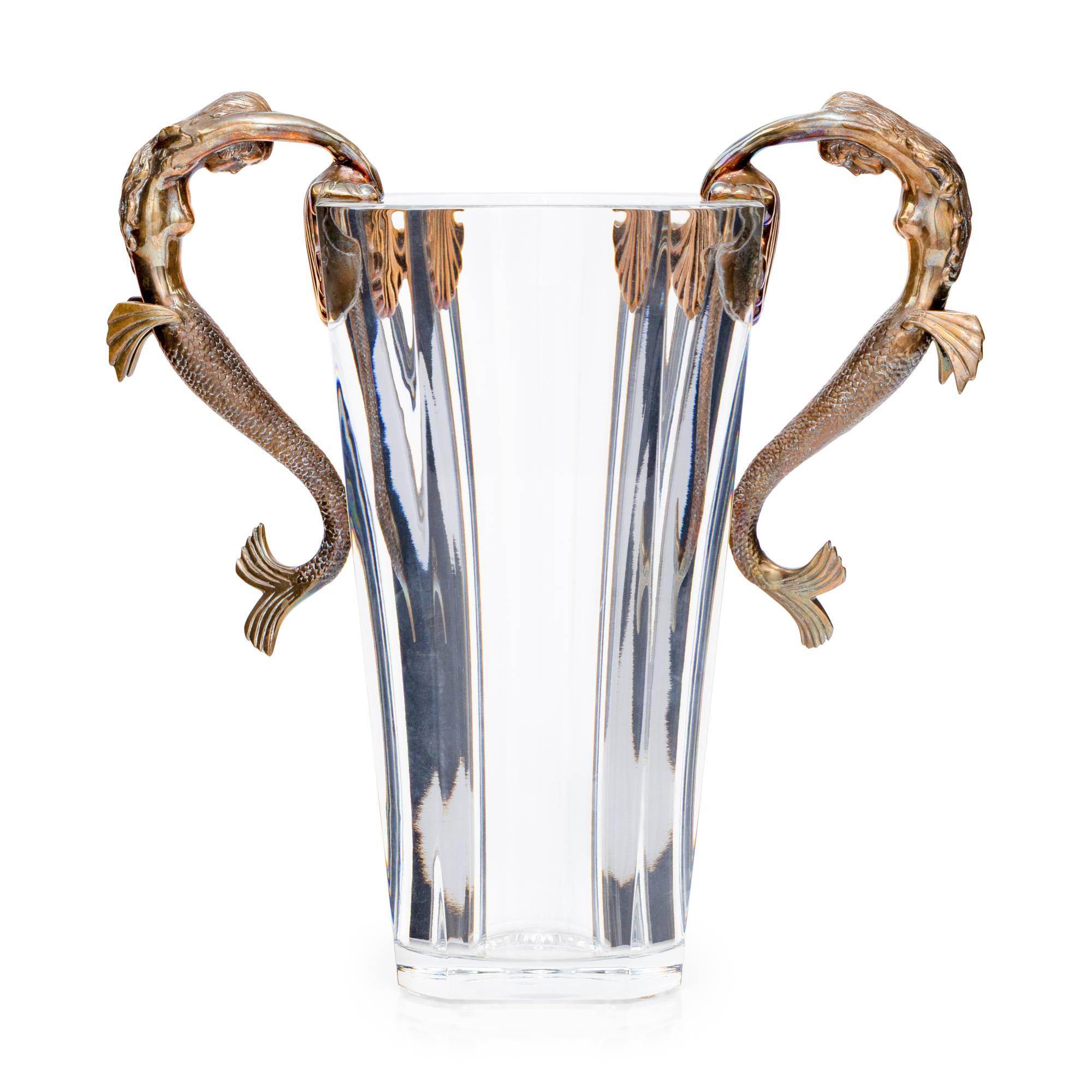 An Erté for Baccarat Gilt Bronze Mounted Glass Sea Maidens Vase