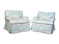 A Pair of Blue and White Upholstered Club Chairs — 20TH CENTURY