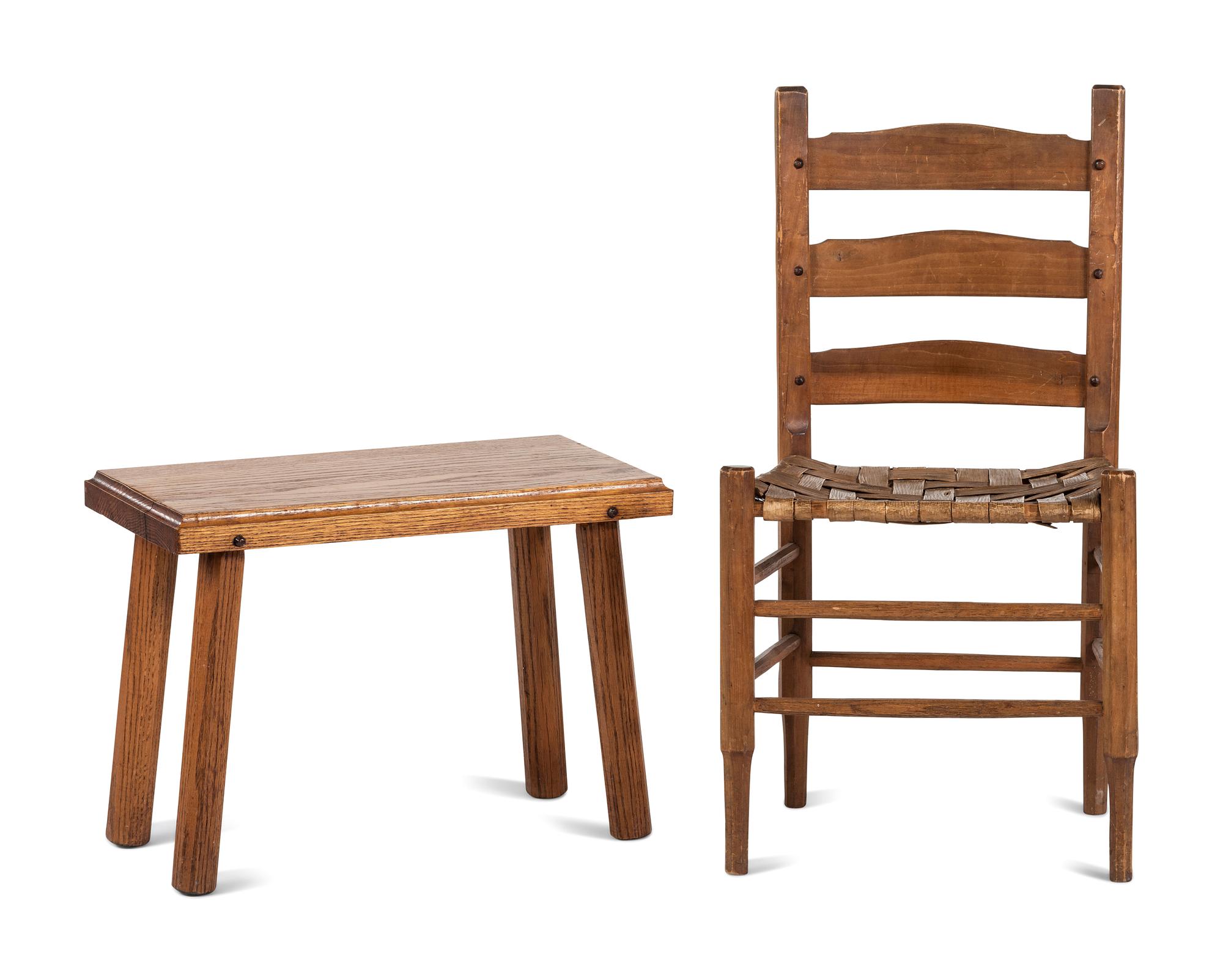 Chester Cornett (Kentucky, 1912-1981), A Mixed Woods Chair and Window Bench
