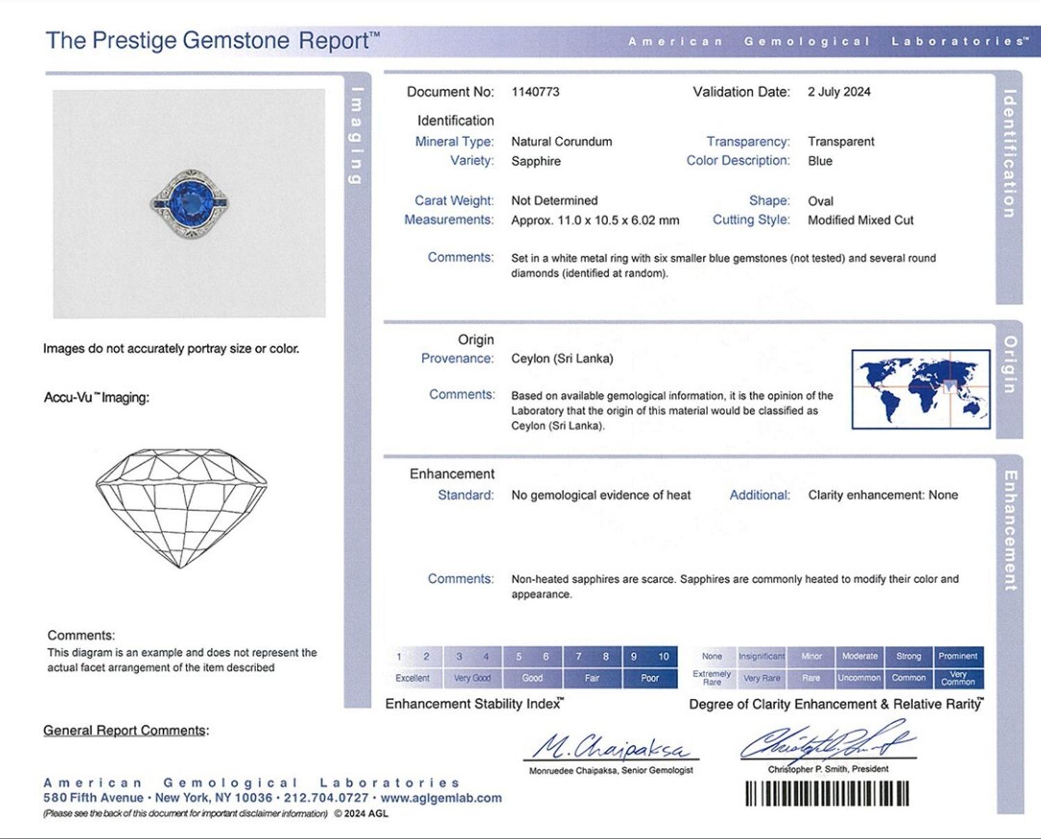 MARCUS & CO., CEYLON SAPPHIRE AND DIAMOND RING