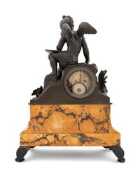 A French Bronze and Sienna Marble Figural Mantel Clock